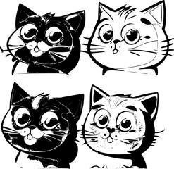Set of funny cat silhouettes, isolated vector image.