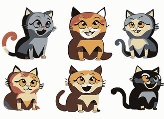 Set of funny cat silhouettes, isolated vector image.