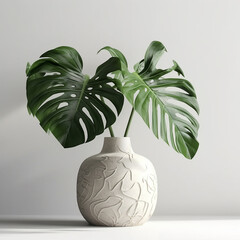 Monstera in a pot isolated on white background, Close up of tropical leaves or houseplant that grow indoor for decorative purpose Generative AI