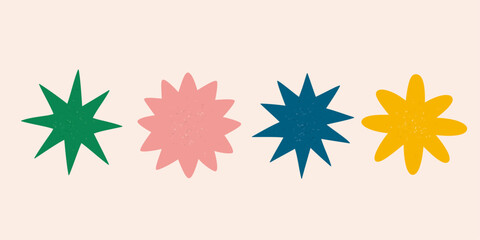 Vector textured star and sparkle set, modern abstract design elements.