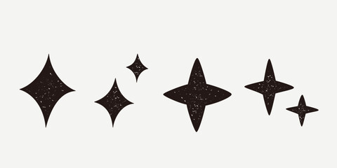 Vector textured star and sparkle set, modern abstract design elements.