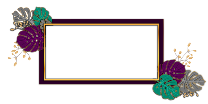 Golden Frame with Purple and green Vector Leaves in the concept of decoration.