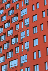 Fragment of the facade of an apartment building on a spring day