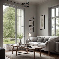 modern living room with big window, generative ai