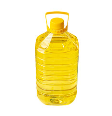 Yellow cooking soybean oil in big plastic bottle isolated on white background with clipping path in png format