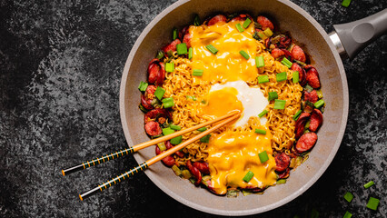 Korean style instant noodle, Shin Ramyeon with sausages