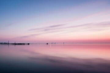 Fototapeta na wymiar Inspirational calm sea with sunset sky. Meditation ocean and sky background. Colorful horizon over the water ,ai generated 