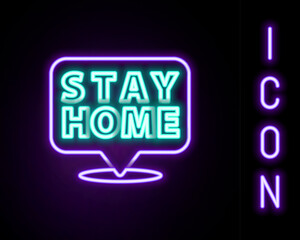 Glowing neon line Stay home icon isolated on black background. Corona virus 2019-nCoV. Colorful outline concept. Vector