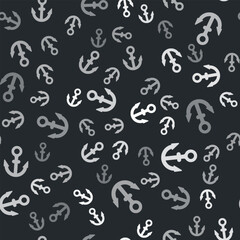 Grey Anchor icon isolated seamless pattern on black background. Vector