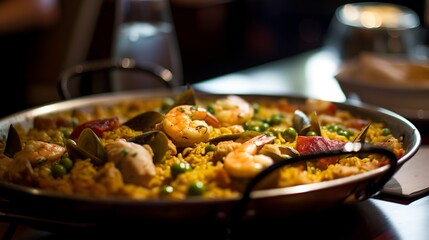 Seafood and Chicken Paella - A classic Spanish dish with a combination of juicy chicken and succulent seafood