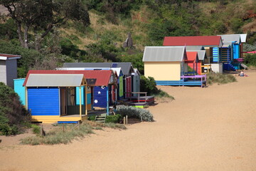 Colorful beach boxes in Mornington Peninsula, Australia