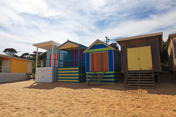 Obraz na płótnie Canvas Colorful beach boxes in Mornington Peninsula, Australia