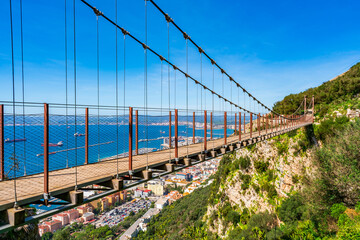 Panoramic view of the Windsor suspension bridge with the Gibraltar town and bay. UK
