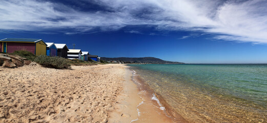 Colorful beach boxes in Mornington Peninsula, Australia