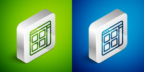Isometric line Browser files icon isolated on green and blue background. Silver square button. Vector