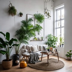 Fototapeta na wymiar Living room with indoor plants, generative ai