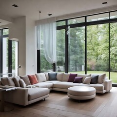 modern living room with big sofa, generative ai