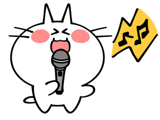 カラオケをしている音痴なにゃんこイラスト素材