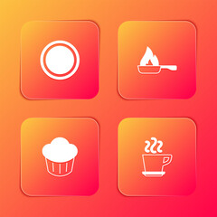 Set Plate, Frying pan, Cupcake and Coffee cup icon. Vector