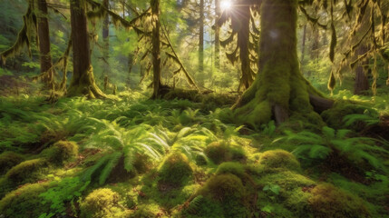 Obraz premium green forest in the morning