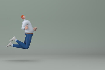 Men in casual clothes are jumping. 3D rendering of cartoon characters