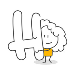 Stick figures. Alphabet. Isolated on white background. Hand drawn Doodle Line Art Cartoon Design character.