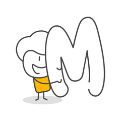 Stick figures. Alphabet. Isolated on white background. Hand drawn Doodle Line Art Cartoon Design character.