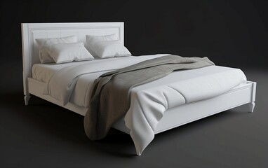 Big bed with pillows. Generative AI technology