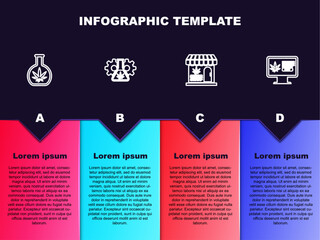 Set line Test tube with marijuana, , Marijuana and cannabis store and Online buying. Business infographic template. Vector