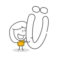 Stick figures. Alphabet. Isolated on white background. Hand drawn Doodle Line Art Cartoon Design character.