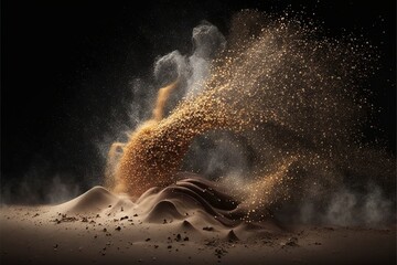 Sand storm. Realism, orange, dust, wind currents. Illustration. AI