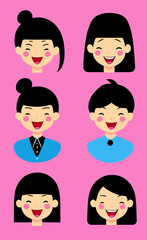 Girl woman face cute avatar set cartoon 