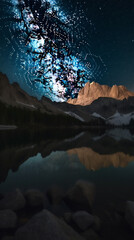 Majestic mountains under starlit sky mirrored in still water