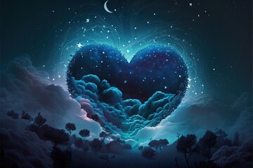 Romantic wallpaper. Realism, blue, imagination, galaxy. Illustration. AI