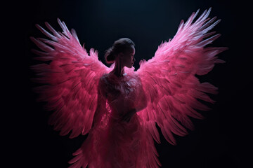 Beautiful Pink Angel with Wings created with Generative AI technology
