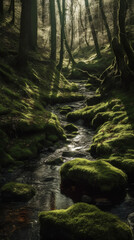 brook stream in the mossy woods