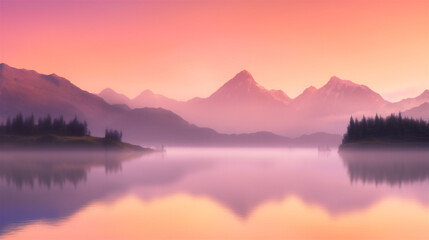 Fototapeta na wymiar sunrise over the misty lake