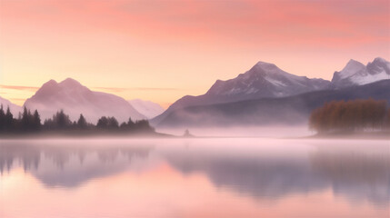 Fototapeta na wymiar sunrise over the misty lake