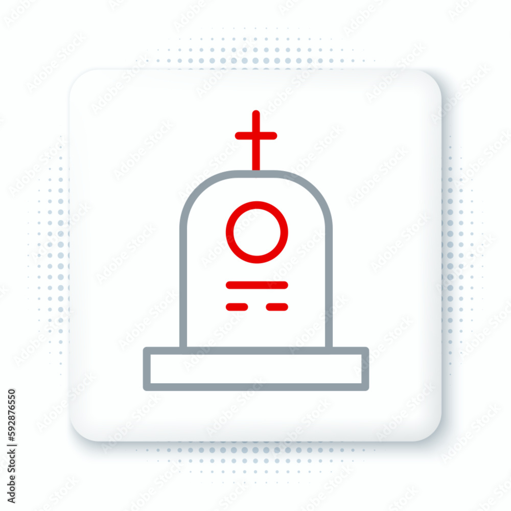 Poster line grave with tombstone icon isolated on white background. colorful outline concept. vector