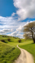 Fototapeta na wymiar landscape with road, grass and sky