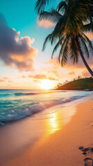 Fototapeta na wymiar sunset over the exotic palm beach