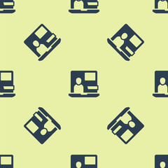 Blue World news icon isolated seamless pattern on yellow background. Breaking news, world news tv. Vector