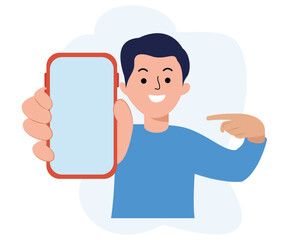 man showing smartphone template. man hold smartphone. blank screen smartphone template