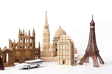Obraz premium Travel concept around the world with landmarks, white background
