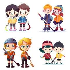Cartoon character of child playing hockey