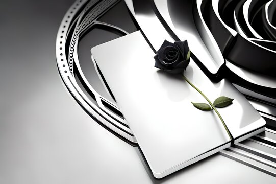 Ansprechende Trauerkarte, schwarze Rose, mit Platz für Beschriftung
