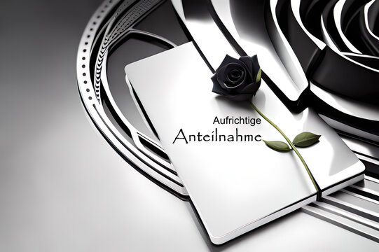 Ansprechende Trauerkarte, schwarze Rose, mit Platz für Beschriftung