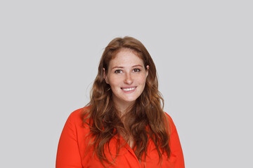 Obraz premium Portrait of cute healthy woman with freckles