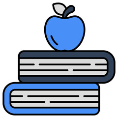 Apple fruit with close books, icon of healthy education