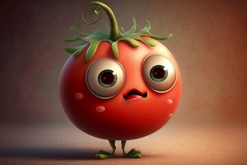 Cute 3D Cartoon Tomato Character, Generative Ai